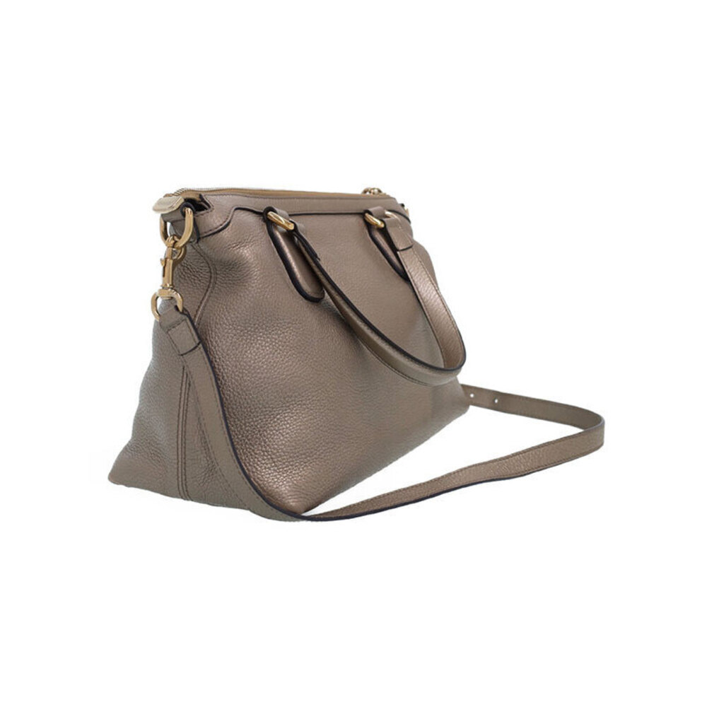 Gucci Soho Handle leather pebbled metallic Top Bag gold